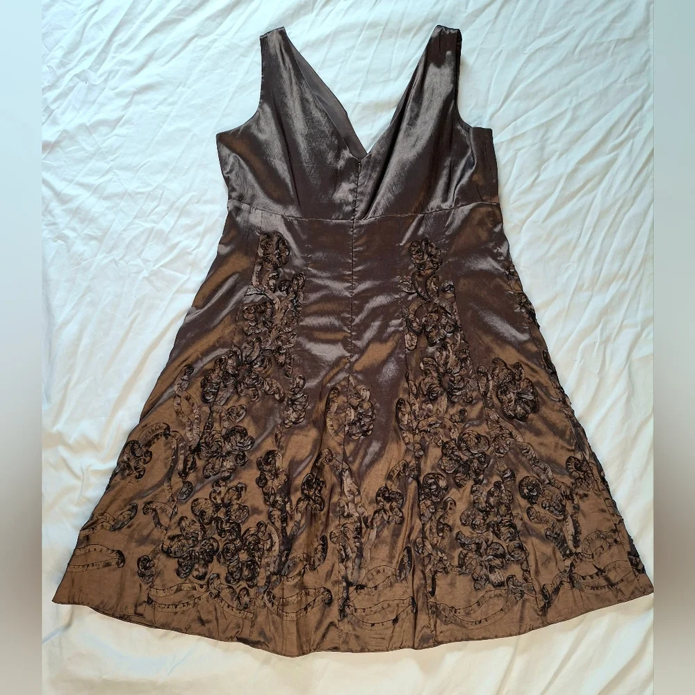Evan Picone Bronze Embroidered Cocktail Dress Wedding Guest Size 16 - Picture 6 of 8
